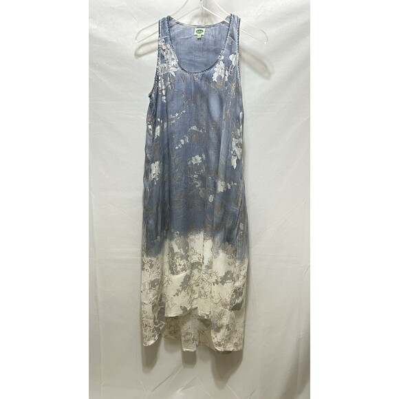 Dolma Womens S/M Blue Sleeveless Cotton Gold Outlined Dress - Picture 1 of 11